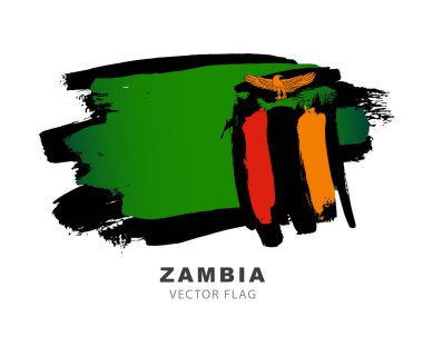 Flag of Zambia. Colored brush strokes drawn by hand. Vector illustration isolated on white background. Colorful Zambian flag logo.