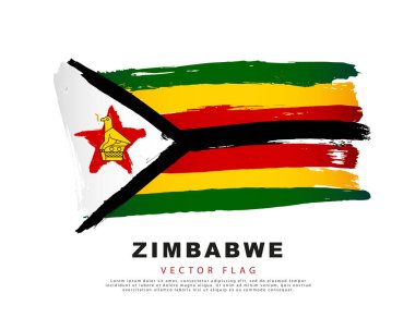 Flag of Zimbabwe. Green, black, red and yellow hand-drawn brush strokes. Vector illustration isolated on white background. Colorful logo of the Zimbabwean flag.