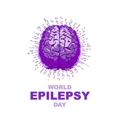 Dünya Epilepsi Günü. Mor beyin. Şık kartpostallar, afişler, afişler, vesaire. Vektör illüstrasyonu beyaz arkaplanda izole edildi.