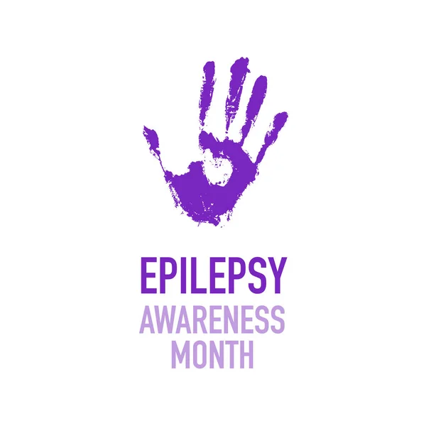 Месяц Осознания Эпилепсии Фиолетовый Отпечаток Человеческой Руки Стильная Открытка Плакат — стоковый вектор