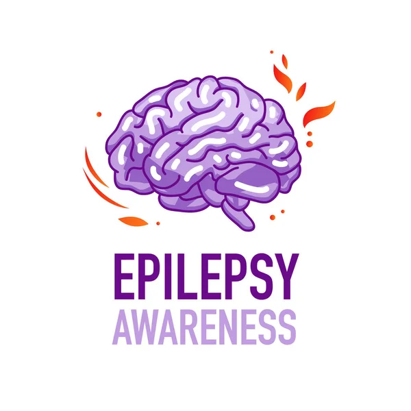 Эпилепсия Фиолетовый Пылающий Мозг Вид Сбоку Стильная Открытка Плакат Баннер — стоковый вектор