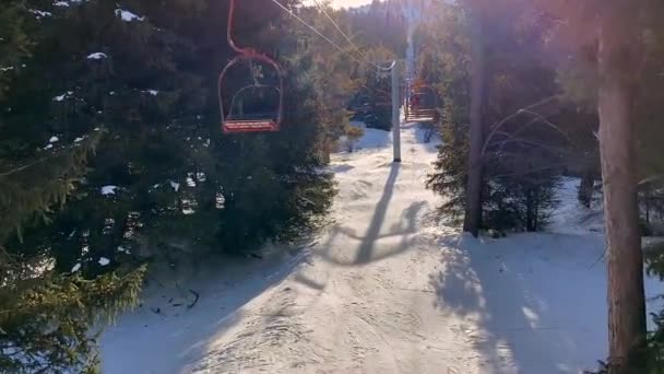Riding Chairlift Karakol Mountain Ski Base Kyrgyzstan Cable Car Amazing — Wideo stockowe