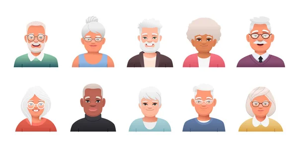 Set Von Verschiedenen Porträts Von Glücklichen Niedlichen Senioren Gesichtsausdruck Schöner — Stockvektor