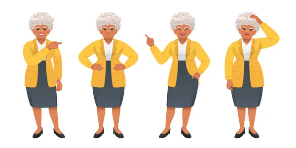 Babička Nespokojená Něčem Přemýšlí Něco Ukazuje Stará Afričanka Šedivými Vlasy — Stockový vektor