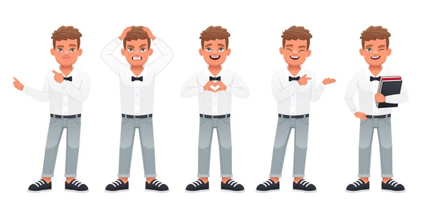 Guy Stands Books His Hands Points Something Grabbed His Head — Stock Vector
