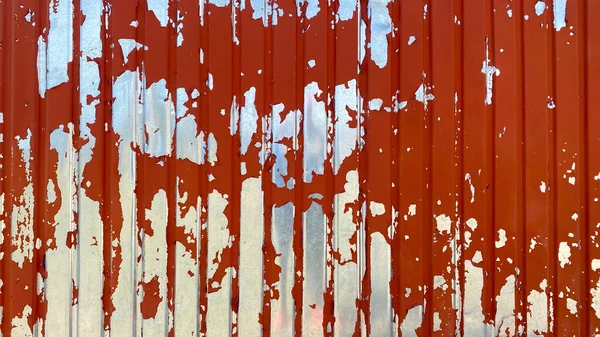 Hoja Techo Corrugado Galvanizado Viejo Pintado Con Pintura Roja Textura —  Fotos de Stock