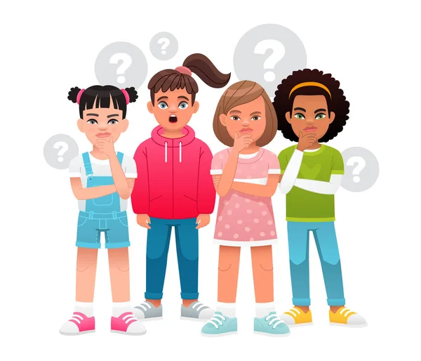 Kleine Mädchen Haben Fragen Kinderprobleme Eine Gruppe Von Kleinkindern Umgeben — Stockvektor