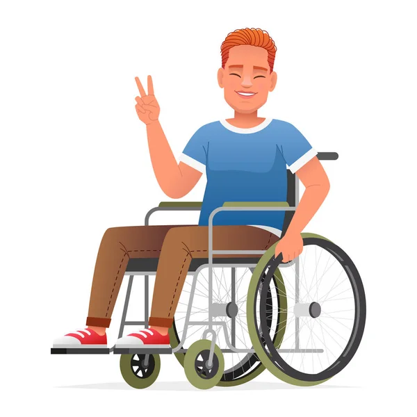 Senyum Orang Cacat Kursi Roda Seorang Pria Duduk Kursi Roda - Stok Vektor