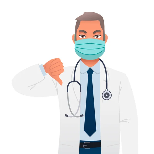 Γιατρός Φοράει Προστατευτική Μάσκα Και Δείχνει Μια Απέχθεια Επικεφαλής Γιατρός — Διανυσματικό Αρχείο