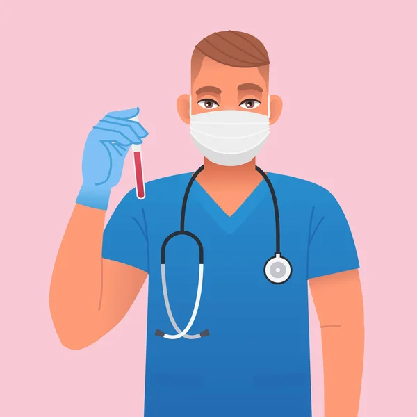 Een Verpleegster Een Wit Beschermend Masker Met Een Stethoscoop Blauwe — Stockvector