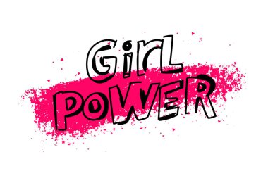Kız gücü - trend harfleri. Feminist slogan. Pembe fırça darbesi. Modern vektör illüstrasyonu beyaz arkaplanda izole edildi.