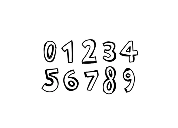 Números Dibujados Mano Conjunto Números Letras Moda Fuente Manuscrita Cómic — Vector de stock