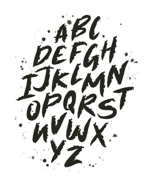 一連の手紙 ブラシで手で描いた英語のアルファベット メッセージング ユニークなモダンなブラシフォント ラテンアルファベット 白い背景のベクトルアルファベット — ストックベクタ