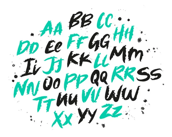 ブラシで手で描かれた英語のアルファベットのセット メッセージング ユニークなモダンなブラシフォント ラテンアルファベット 白い背景のベクトルアルファベット — ストックベクタ