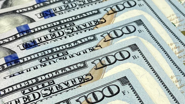Egy Közeli Kép Egy 100 Dolláros Bankjegy Egy Részéről Amerikai — Stock Fotó