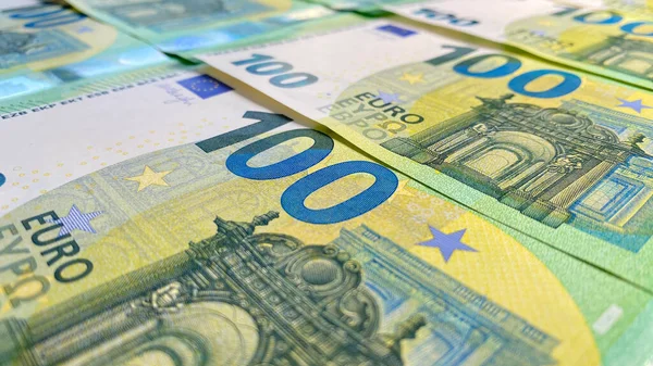 Blick Auf 100 Euro Scheine Geldscheine Finanzwirtschaft Hintergrundkonzept Hintergrund Der — Stockfoto