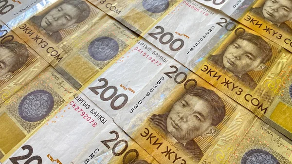 200 Som Scheine Aktuelles Geld Kirgisistans Hintergrund Der Kirgisischen Landeswährung — Stockfoto