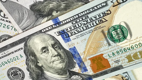 Száz Amerikai Dollár 100 Dolláros Bankjegyek Amerikai Nemzeti Valuta Közelkép — Stock Fotó