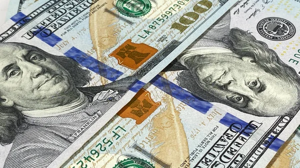 200ドル紙幣は 斜めに横たわっている 現金の紙幣 アメリカの通貨 100ドル札について 現金ドル紙幣の背景 お金の背景について 金融ビジネス背景コンセプト — ストック写真