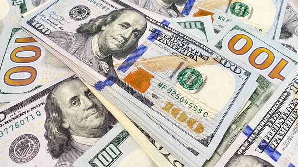 Készpénz Bankjegyek Háttere Száz Amerikai Dollár Pénz Háttere Készpénz Bankjegyek — Stock Fotó