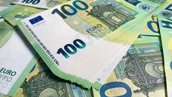 Cem Euros Moeda Única União Europeia 100 Notas Euro Moeda — Fotografia de Stock