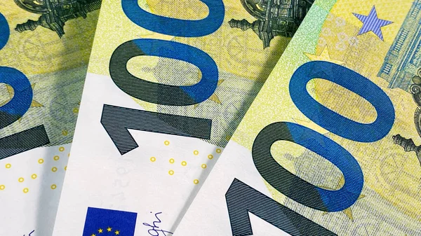 Moeda Única União Europeia 300 Notas Euro Close Cem Notas — Fotografia de Stock