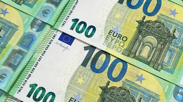 100 Euro Finanzwirtschaft Hintergrundkonzept Nahaufnahme Von Hundert Euro Scheinen Grüner — Stockfoto