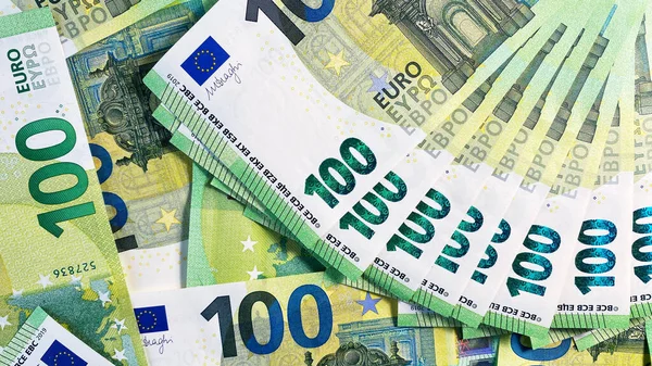 Moeda Europeia Fundo Dinheiro 100 Notas Euro Estão Esgotadas Notas — Fotografia de Stock