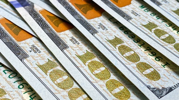Närbild Hundra Dollar Kontantsedlar Bakgrund Till Sedlarna 100 Dollar Den — Stockfoto