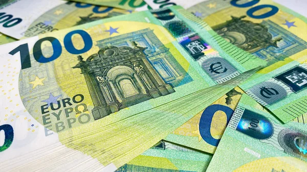 100 Notas Euro Negócios Economia Finanças Cem Euros Notas Euro — Fotografia de Stock