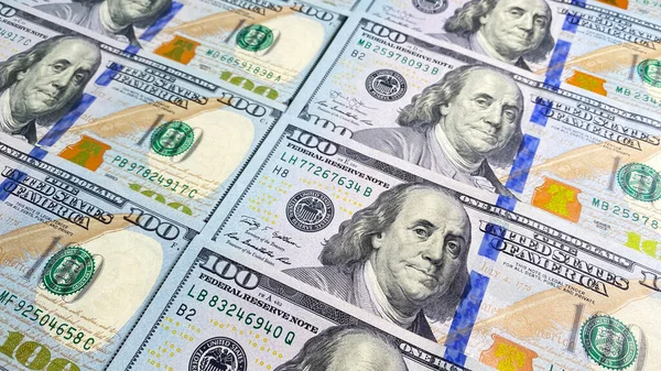 Amerikai Nemzeti Valutából Származó Pénz Háttere 100 Dolláros Bankjegyek Közgazdaságtan — Stock Fotó