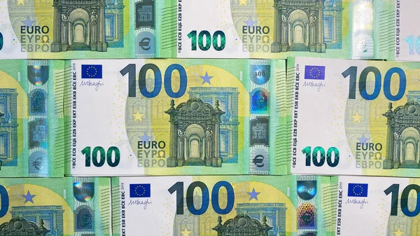 Bovenaanzicht Van Stapels Van 100 Euro Biljetten Gemeenschappelijke Munt Van — Stockfoto