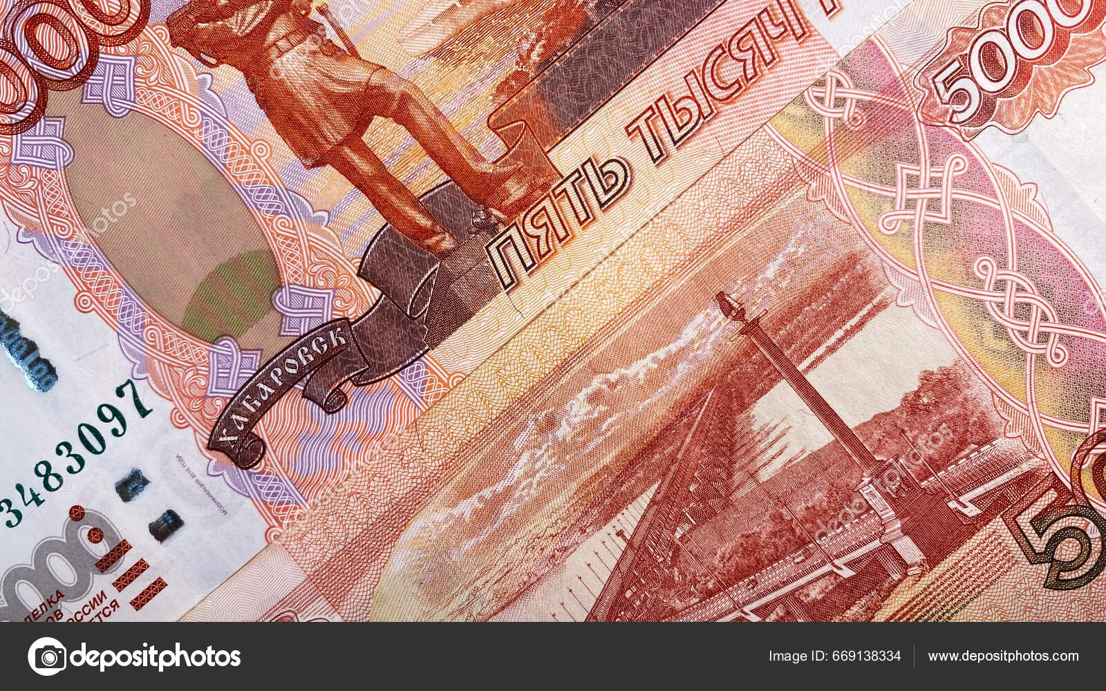 Two 5000 Rubles Bills Lie Diagonally Close Bank Russia Ticket — Stock  Editorial Photo © chekat #669138334