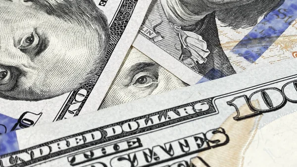 ベンジャミン フランクリンは100ドル札の三角形に目を向け 閉鎖した メイソンと陰謀 100 アメリカドル アメリカの通貨 経済と金融 キャッシュバンクノート — ストック写真