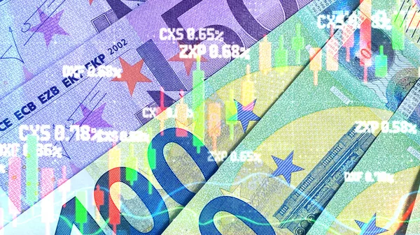 100 500 Euro Schemat Finansowy Wskaźników Zysku Euro Banknoty Gotówkowe — Zdjęcie stockowe