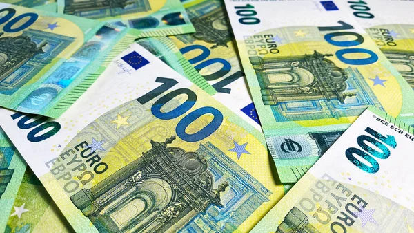 Antecedentes Notas Euros Cem Euros Economia Finanças Vista Das Notas — Fotografia de Stock