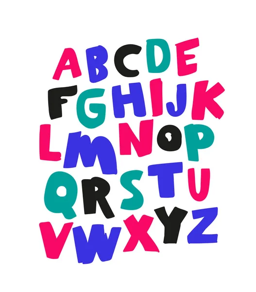 色彩斑斓的英文字母大写字母 用手绘有记号 让人恶心拉丁字母 时髦的现代儿童游戏字体 白色背景上的矢量字母 — 图库矢量图片