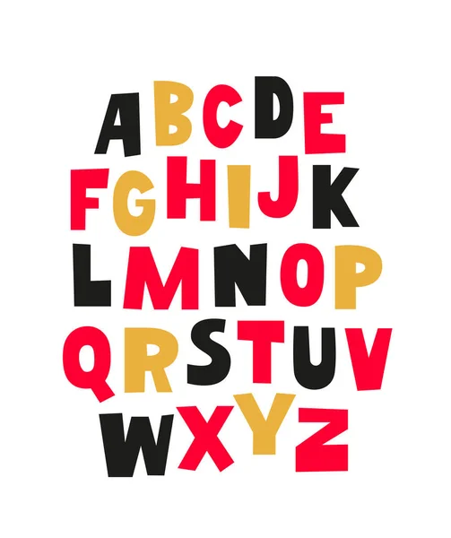 Niedlich Verspielt Einfache Kinderschrift Das Englische Alphabet Von Hand Mit — Stockvektor