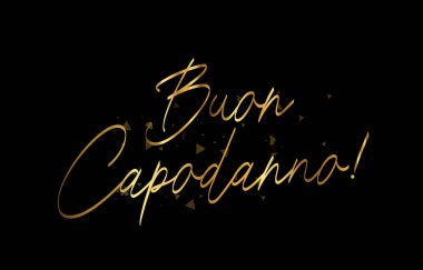 İnanılmaz güzel bir el yazısı - Buon Capodanno! Yeni yılın kutlu olsun İtalyanca. Yeni yıl mektupları. Elle fırçayla çizilmiş. Soyut siyah arkaplan üzerindeki vektör illüstrasyonu.