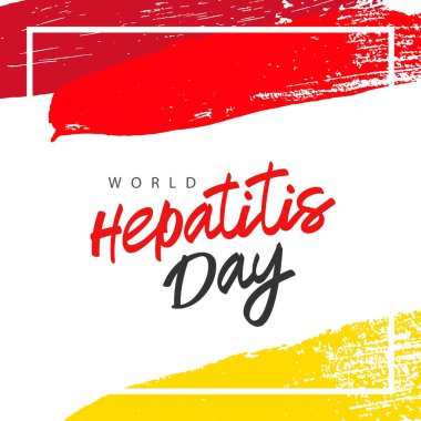 Dünya Hepatit Günü. Kırmızı ve sarı fırça darbeleri, elle çizilmiş. Modern harfler. İltihaplı karaciğer hastalığı. Beyaz arkaplanda vektör illüstrasyonu.