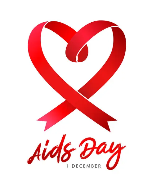 Den Aids Červená Stuha Vědomím Složená Tvaru Srdce Památný Den Vektorová Grafika