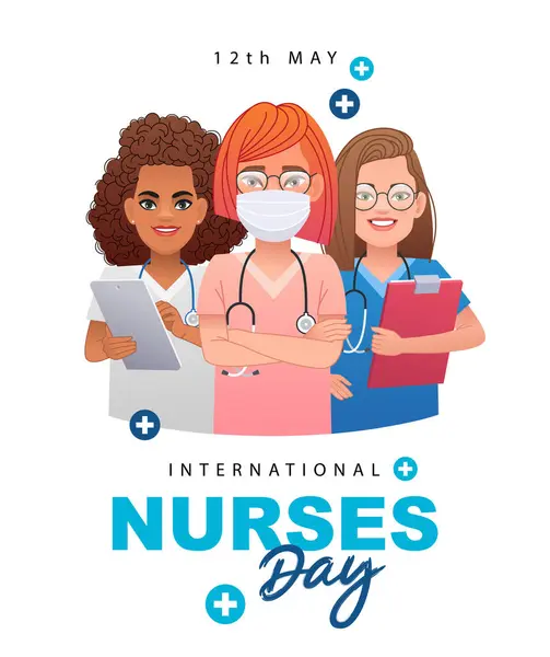 Journée Internationale Des Infirmières Mai Trois Belles Jeunes Infirmières Avec Illustrations De Stock Libres De Droits