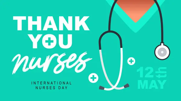 Teşekkürler Hemşire Mayıs Uluslararası Hemşireler Günü Boynunda Steteskop Olan Yeşil Stok Vektör