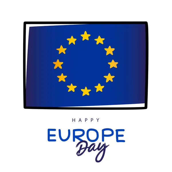 Šťastný Den Evropy Karikatura Evropské Vlajky Žluté Pěticípé Hvězdy Uspořádány Stock Ilustrace