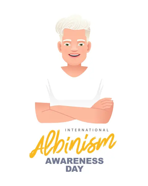 Beyaz Saçlı Kaşları Kirpikleri Olan Yakışıklı Albino Adam Uluslararası Albinizm Telifsiz Stok Vektörler