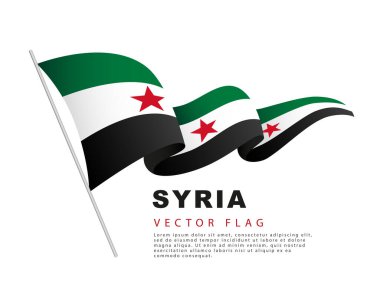 Renkli Suriye bayrağı logosu. Suriye 'nin devrim bayrağı bir bayrak direğine sarıldı ve rüzgarda dalgalanıyor. Vektör illüstrasyonu beyaz arkaplanda izole edildi. 