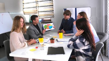 Şirketin müdürü satış raporunu gösteriyor. Bir grup insan bir masada oturuyor ve şirketin mali politikasını tartışıyor. Aile ofisinde bir toplantı..