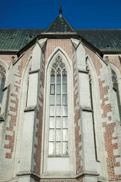 布尔诺市一座历史性天主教教堂的大窗户 用砖头建成 捷克共和国 — 图库照片