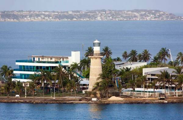 Poranny Widok Latarni Morskiej Nabrzeża Parku Mieście Cartagena Kolumbia Zdjęcie Stockowe
