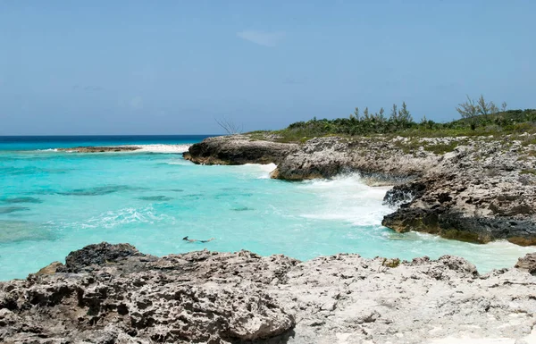 Nurkowanie Skalistej Plaży Half Moon Cay Wyspa Turystyczna Bahamy — Zdjęcie stockowe